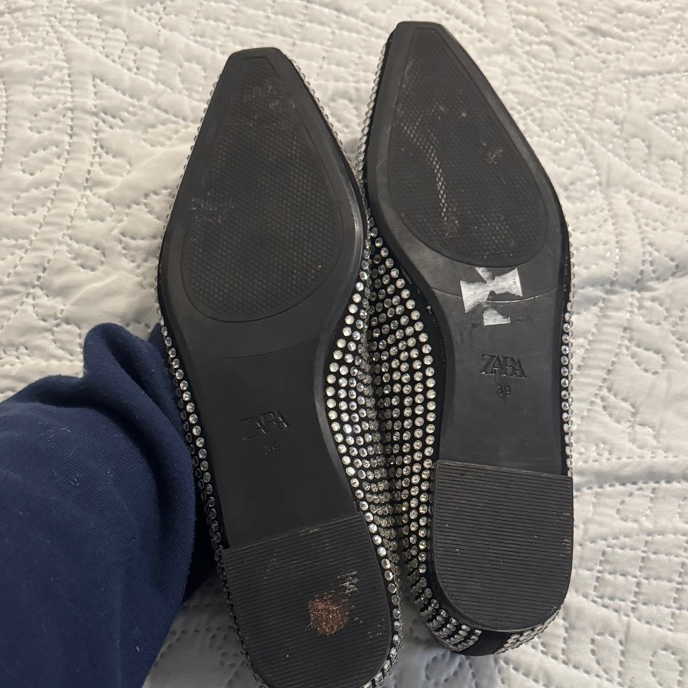 ZARA rhinestone embellished Black and Silver pointed Flats size 39 - Picture 12 of 14